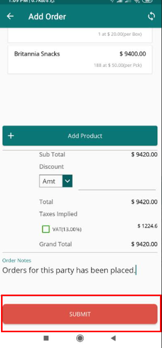 submit order