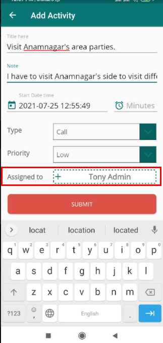 activity assigned