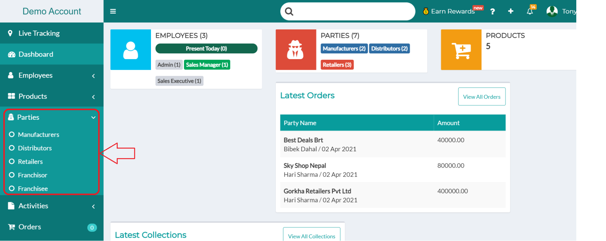 parties module page
