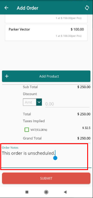 order notes