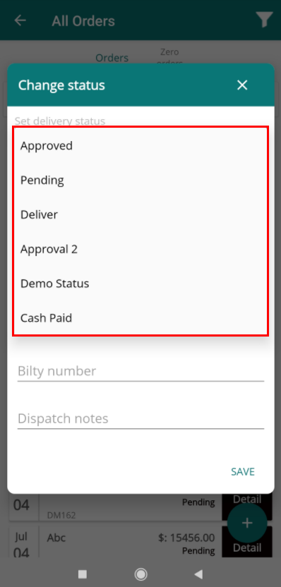 order status