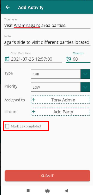 activity mark as completed page