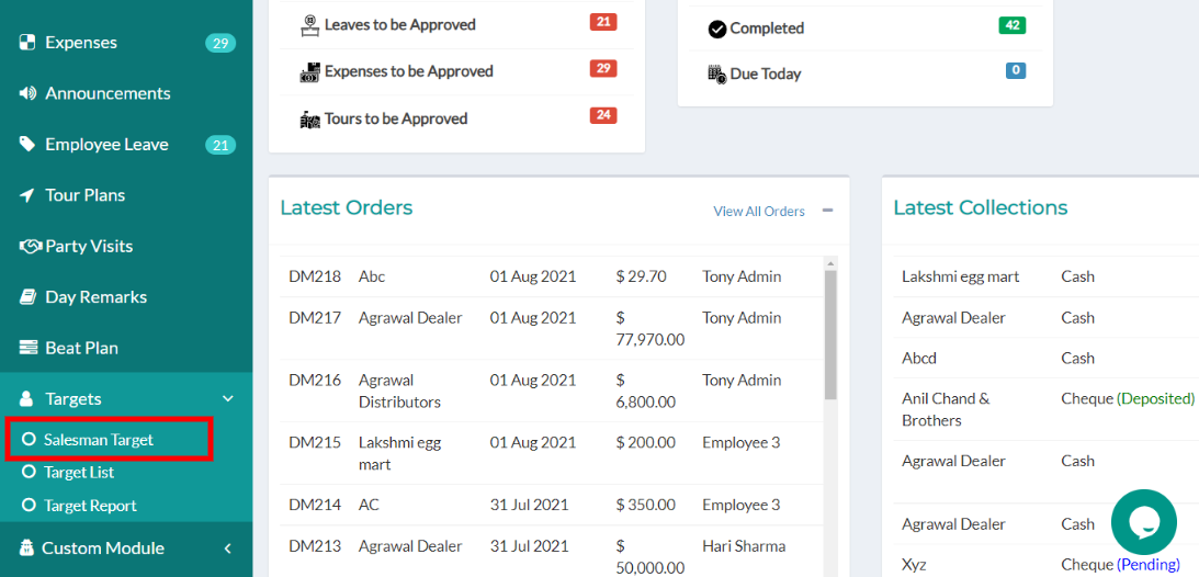 salesman target page