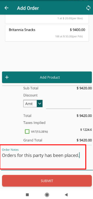 order notes