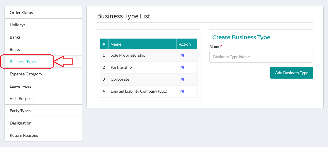 business type page