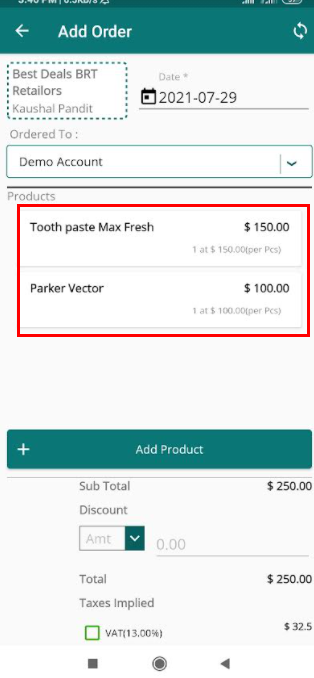product price