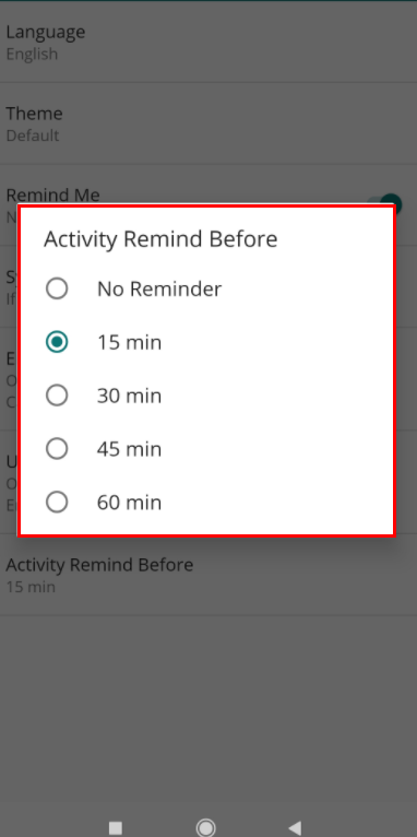 activity reminder before page
