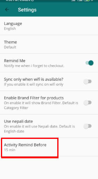 activity reminder before