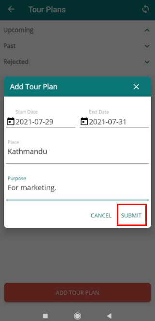 tour plan submit
